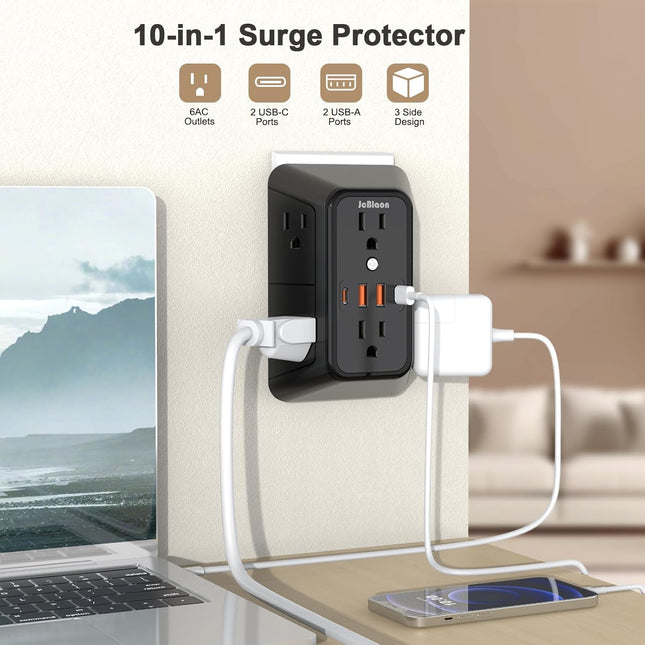 Outlet Extender Surge Protector - 6 Outlet Splitter with 4 USB Ports (2 USB C), Multiple Plug Expander - photo 2