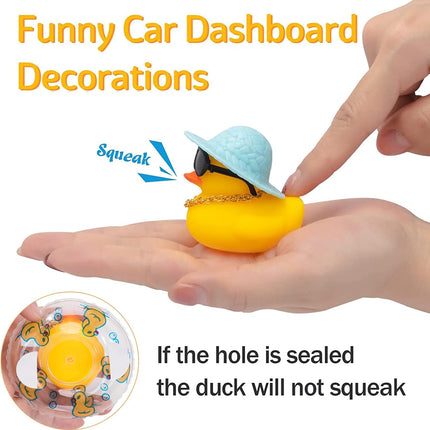 wonuu Car Rubber Duck 2Pcs Duck Car Decoration Dashboard Car Ornament for Car Dashboard Decoration Accessories with Mini Swim Ring Sun Hat Necklace Sunglasses, Blue Sun Hat&Pink Cowboy Hat&Transparent