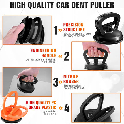 Dent Puller 3-Pack - Car Dent Puller, Dent Puller Kit with Heavy Duty Suction Cup & T-Handle Lifter. Dent Remover Tool for Car, Glass Lifting, Screen Moving (Black+Orange)