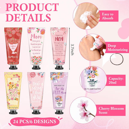 Loopeer 24 Sets Mother's Day Hand Cream and Lip Balm Gifts Bulk with Greeting Card and Bags Pink Mother's Day Gift Ideas Mom Party Favors Stuffers for Women Friends Ladies