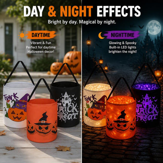 Halloween Trick or Bags with LED Lights 3 PACKS Light Up Buckets