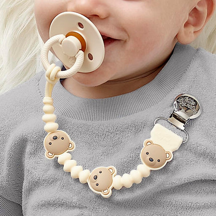 Itzy Ritzy Silicone Pacifier Clip – 100% Food Grade Silicone Pacifier Strap with Clip Keeps Pacifiers, Teethers & Small Toys in Place – Features One-Piece Design, Bear Character & Silicone Cord (Bear)