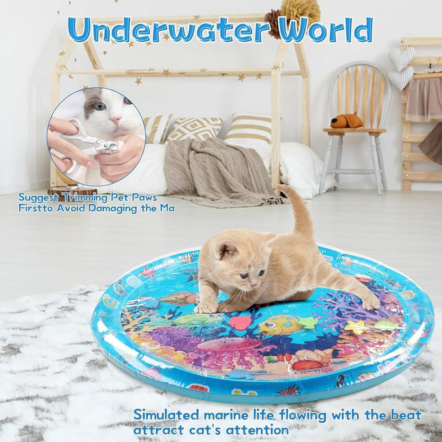 Aqua Cats Water Mat with Fish,Cat Dog Water Mat,Thickened Durable Non-Slip