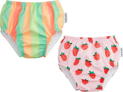 Pull-Up Reusable Swim Diapers 2-Pack | Waterproof UPF 50+ | Sherbet Stripes & Strawberries | 12-18M