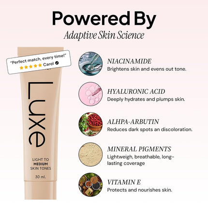 Luxe Color Changing Foundation for Women – Instantly Adapts to Your Skin Tone – Buildable Light-to-Medium Coverage – 12-Hour Wear – Natural Dewy Finish - Light