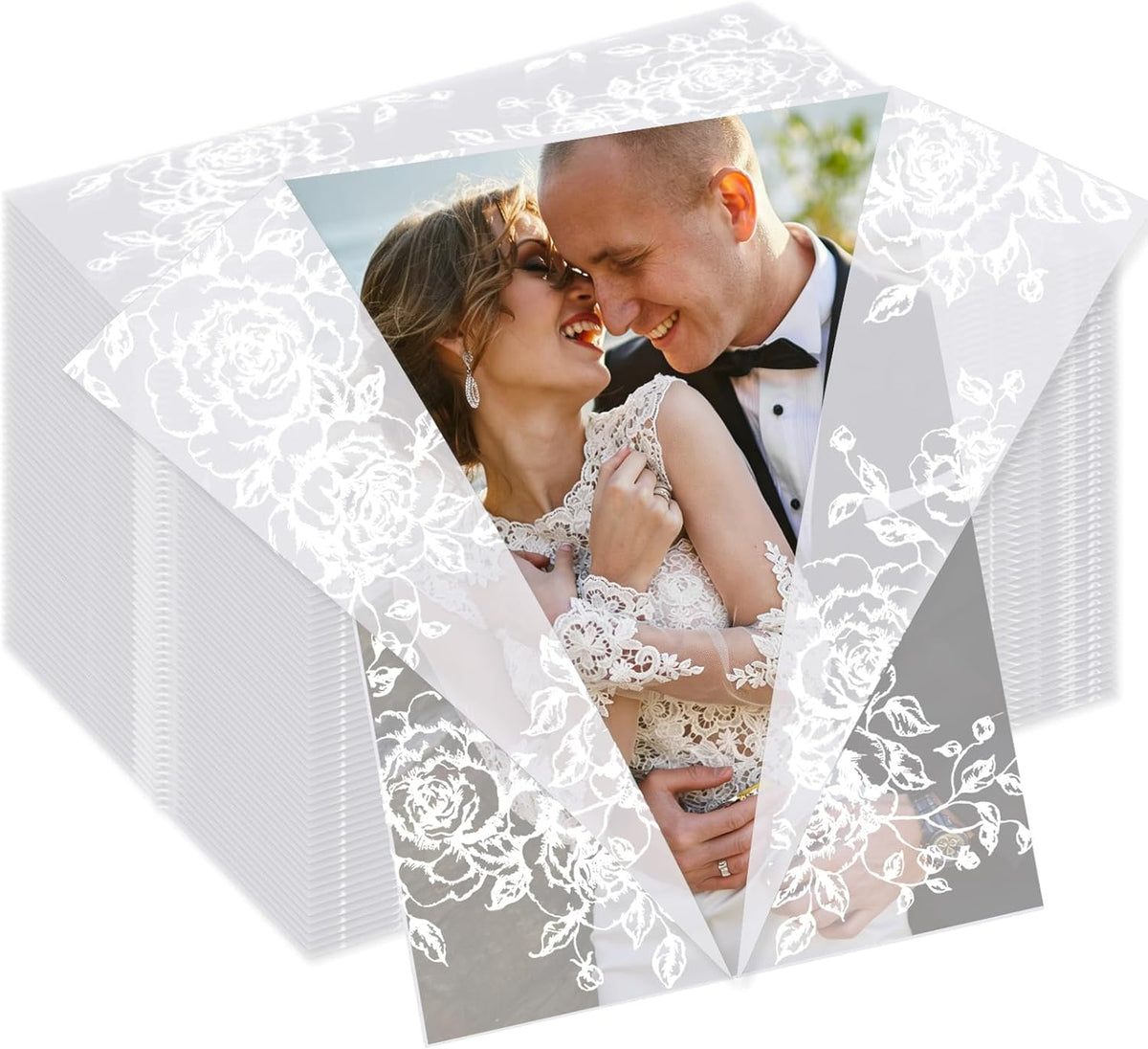 100 Pcs Vellum Jackets for 5x7 Invitations Floral Vellum Paper Invitation Sleeves Pre-Folded Translucent Envelope