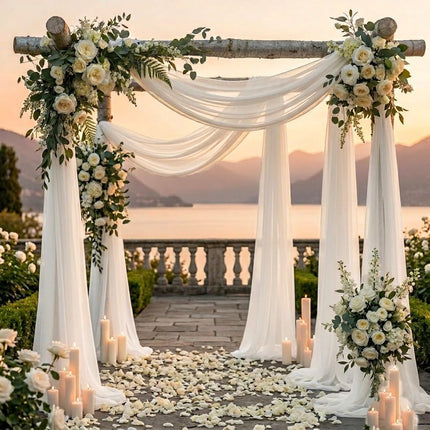 MDS Pack of 2 Wedding Arch Drape Panel (30" Width x 30ft Long) Sheer Chiffon Arbor Canopy Drapery Fabric for Wedding Ceremony Reception Decoration Party Ceiling Backdrop Curtain Swag - Ivory
