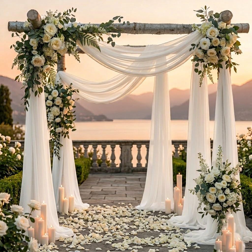 Pack of 2 Wedding Arch Drape Panel (30" Width x 30ft Long) Sheer - photo 4