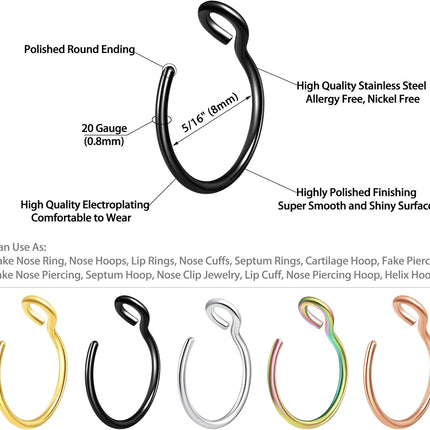 5-18 Pcs Nose Rings Hoops Fake Nose Ring Fake Septum Fake Lip Rings Fake Septum Piercing Fake Nose Piercing Fake Nose Hoop Double Hoop Nose Ring Fake Double Nose Ring Nose Cuffs Faux Nose Rings Clip On Cartilage Hoop Earring
