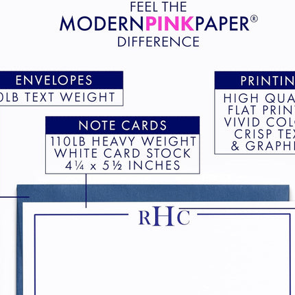 Modern Pink Paper 3 Letter Monogram Stationery Set for Men or Women FLAT NOTE CARDS, Monogrammed Note cards with Envelopes, Monogrammed Stationary Set PROFESSIONAL, Your Choice of Colors and Quantity