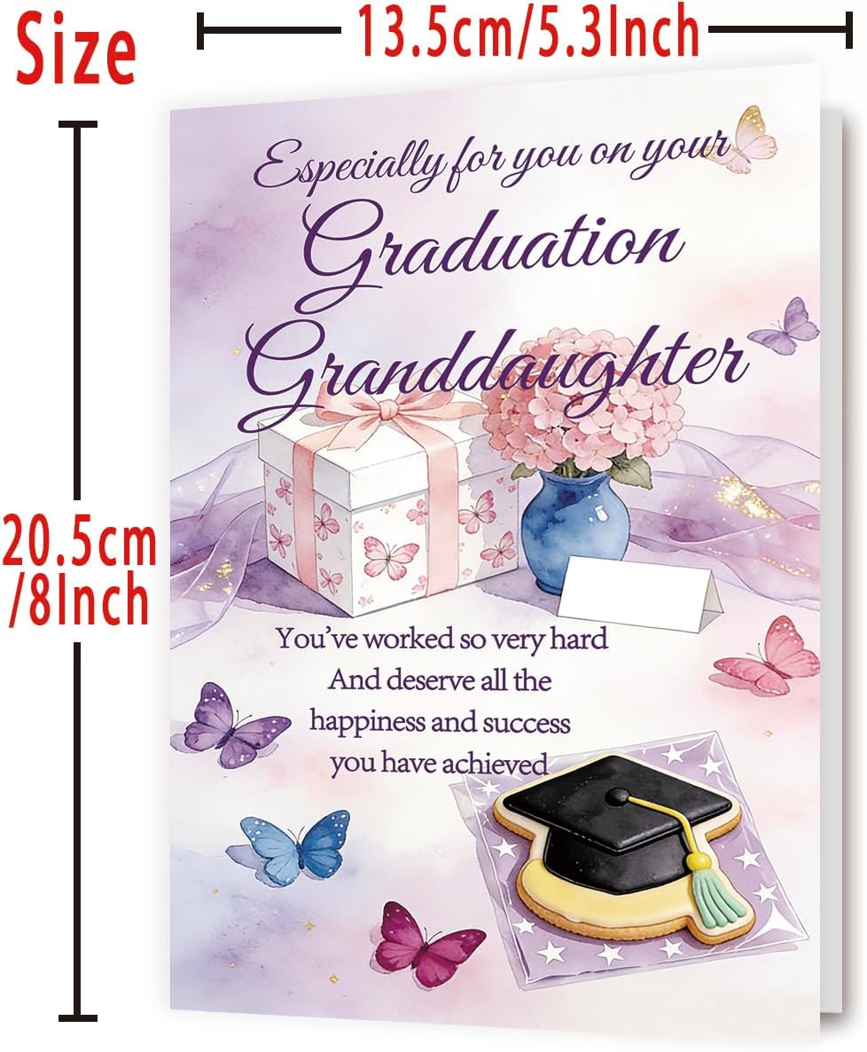 Granddaughter Graduation Card, Pastel Floral and Butterflies, 8 x 5.3 Inches - photo 3