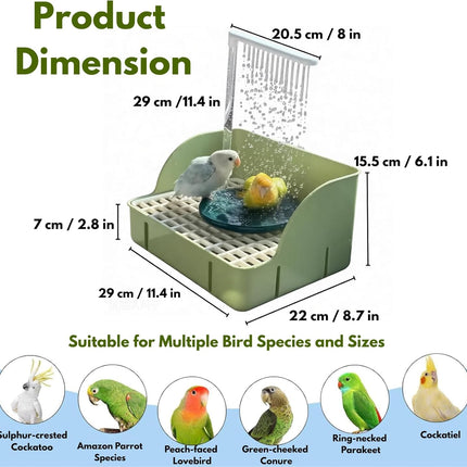 Automatic Parakeet Bird Bath Fountain for Cage, Bird Shower with USB Water Pump, Pet Bathtub for Large & Medium Pet Birds, Parrots, African Grey, Cockatiel, Conure, Budgie, Lovebird