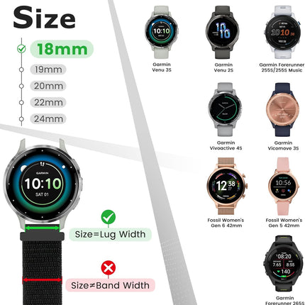 18mm Nylon Sport Quick Release Watch Bands Compatible with Garmin Venu 4 41mm/3S 41mm/Venu 2S/Vivoactive 4S/Vivomove 3S/Active S/Forerunner 265S(42mm)/255S/Fossil Women's Gen 6 42mm/5E 42mm Women Men