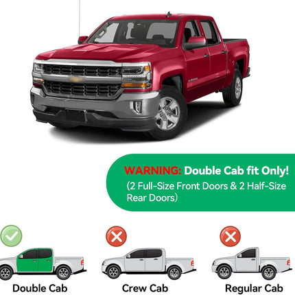 in-Channel Rain Guards for 2014-2018 Chevy Silverado 1500/ GMC Sierra 1500 Double Cab, Window Visor Shields Vent Deflector Shade Wind Dark Smoke for 15-19 Silverado/Sierra 2500 3500, Tape-On, 4PCS
