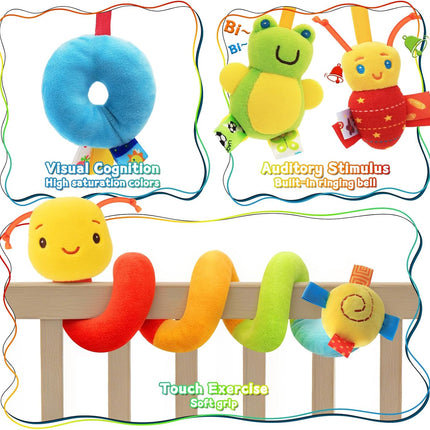 FPVERA Spiral Car Seat Toys - Baby Sensory Soft Plush Hanging Toys for 0-12 Months Stroller Crib Accessories, Essentials for Expecting Moms & Baby Shower Registry Gift