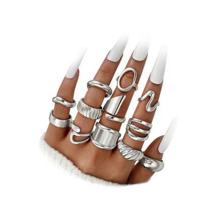 Gold Stackable Rings Set for Women, Gold Plated Chunky Crystal Finger Rings