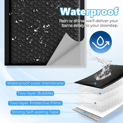 Extra Deep Black Bubble Mailers, 6 x 9 in Usable Size, 50 Pack - photo 4