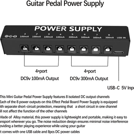 Guitar Pedal Power Supply for Effect Pedal, 8 Isolated DC Output for 9V Pedal, Super Mini