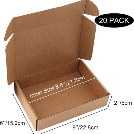 9x6x2 inch Shipping Boxes 20-Pack, Brown Corrugated Cardboard Boxes for Shipping, Mailing & Packaging Gifts, Books, DIY Crafts, Ecommerce & Small Business
