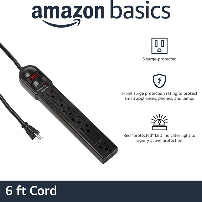 Surge Protector Power Strip, 6-Outlet, 790 Joules, Circuit Breaker, LED Indicator Light, 6ft Extension - photo 2