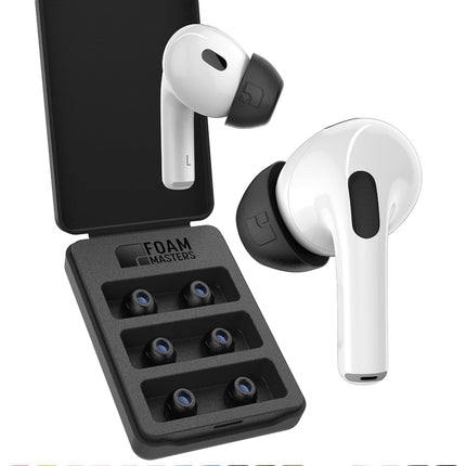 Foam Masters Ultra-Premium Memory Foam Ear Tips for AirPods Pro 1st & 2nd Gen | 3 Pairs | New Ver. | Secure Fit | Super Comfort | Better Noise Cancel | Replacement Buds (Assorted S/M/L, Black)