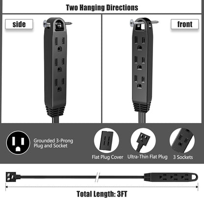 3FT Ultra Flat Plug Extension Cord Power Strip with 3 Outlets, Patented Detachable Ultra-Thin Outlet - photo 3