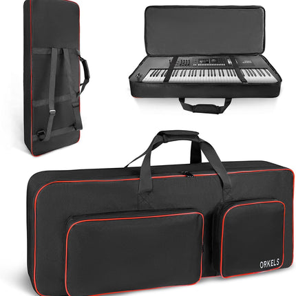 ORKELS 49-Key Keyboard Case, Fully Padded Electric Piano Gig Bag with 10mm Pearl Cotton, Adjustable Shoulder Straps, Carry Handles & Large Accessory Pocket
