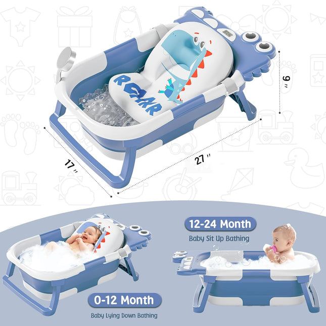 Collapsible Baby Bathtub for Newborn with Thermometer & 1 Hooded