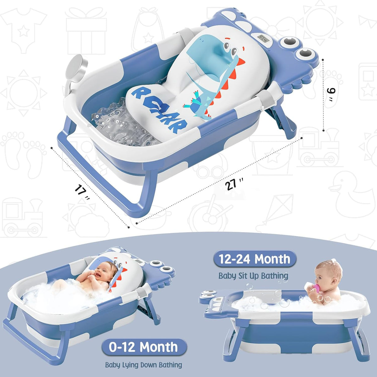 Collapsible Baby Bathtub for Newborn with Thermometer & 1 Hooded - photo 2
