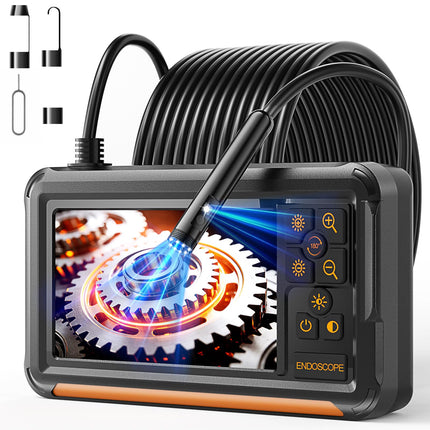 Endoscope with Light, 1920P HD Borescope with 8 Adjustable LED Lights, Semi-Rigid Snake Camera, IP67 Waterproof Inspection Tool (16.4ft, Black + Dual Lens Wiring Harness)