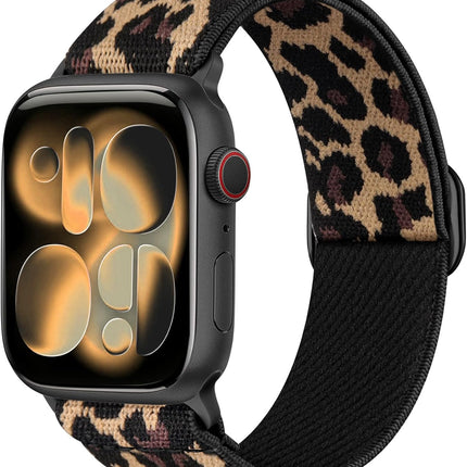 Leopard Stretchy Band for Apple Watch 40mm 38mm 41mm 42mm, Sport Nylon Ankle/Arm/Wrist Strap for iWatch Series 11-1, SE/Ultra 3 2 1, Adjustable Replacement Bands for Women Men, Cheetah