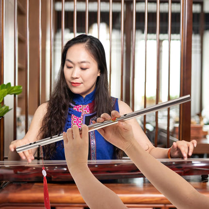 HEMOTON 304 Stainless Steel Dizi Chinese Flute with Instruction Book for Beginners Traditional Folk Wind Instrument Suitable for Music Students and Enthusiasts