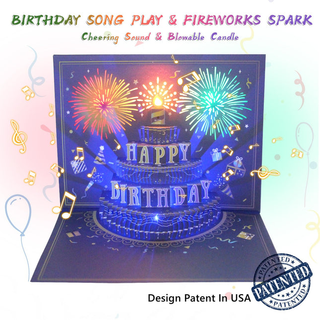 Pop Up Birthday Card with Music, Light, Firework For Men Women - photo 2