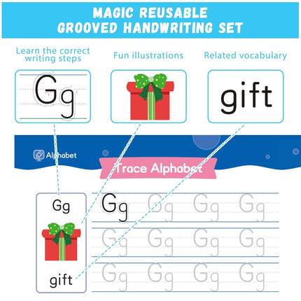 Magic Grooved Writing Practice for Kids Ages 3-8, Handwriting Practice for Kids 5-7, Preschool Tracing Books, Reusable Grooved Writing Books with Disappearing Ink, Gifts for 3 Year Old Boy