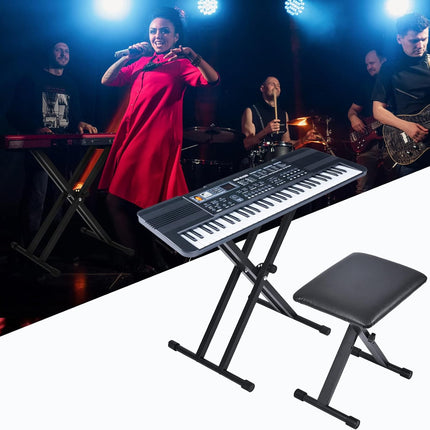 Keyboard Stand & Bench Set, Upgrade Heavy Duty Double-X Keyboard Stand, Adjustable & Portable Digital Piano Stand with Locking Straps