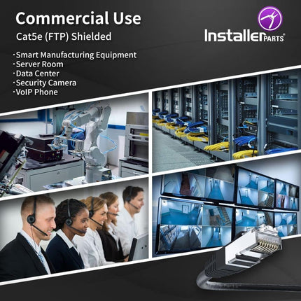 InstallerParts Ethernet Cable CAT5E Cable Shielded (FTP) Booted 12 FT - Black - Professional Series - 1Gigabit/Sec Network/Internet Cable, 350MHZ