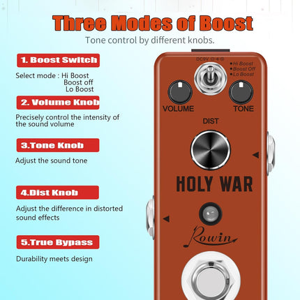 Rowin Analog Heavy Metal Distortion Pedal for Guitar True Bypass