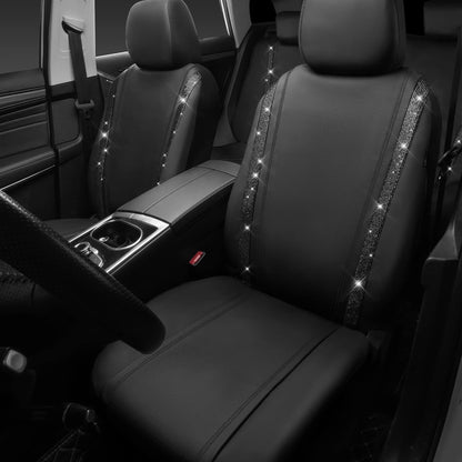 Leather Bling Diamond Car Seat Covers Full Set - Black Universal Fit - photo 2