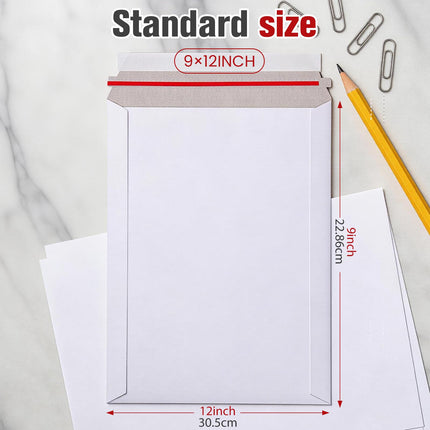 100 Pack 9X12 Inch Rigid Stay Flat Mailers, Self Seal Lightweight Cardboard Envelopes, White Mailers for Document, Magazine