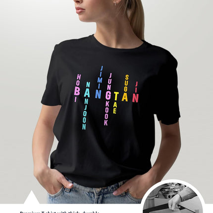 Seven Stars Acrostic Graphic Tee - Premium Cotton Boy Band Typography Shirt, K-Pop Fan Minimalist Streetwear, Army Gift