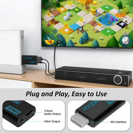 Black Wii to HDMI Adapter with 5FT HDMI Cable - Wii to HDMI Converter Compatible with Nintendo Wii Console, Wii Games, HDTV, Monitor