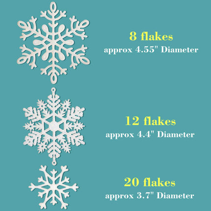 40Pcs White Glitter Snowflake Winter Snowflake Ornaments Christmas Hanging Decorations with 197 Inches Silver Rope for Wedding Birthday Home Xmas Tree Window Door Accessories