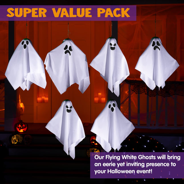6 Pcs decoraciones de Halloween para exteriores, fantasmas colgantes, 19.6” fantasma volador blanco para fiestas de Halloween, decoración colgante para interior, jardín, patio, porche, césped, accesorios navideños