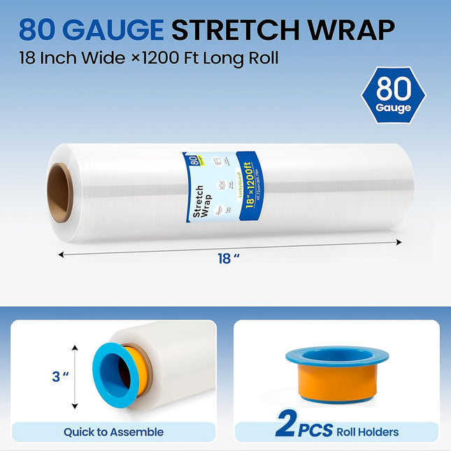 SourcetoHome 18 Inch x 1200 Feet Stretch Film Wrap 80 Gauge Self-Adhering Shrink Wrap Roll with Plastic Holders Industrial Strength up to 800% Stretch Wrap for Moving, Packing, Pallet Wrapping (2 Rolls) - supplement facts label