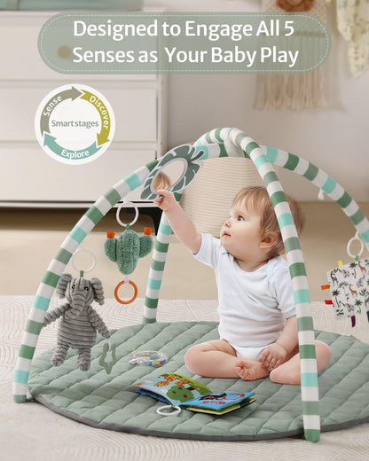 Sage Green Baby Play Gym Mat with 6 Detachable Toys - photo 2