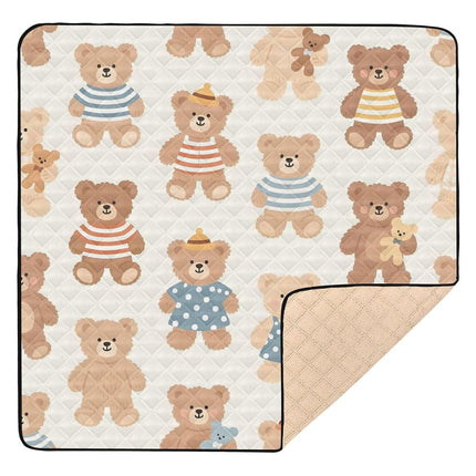 Cartoon Teddy Bears Baby Play Mat 50x50 Inch One-Piece Soft Crawling Mat Waterproof Playmat with Non-Slip Bottom for Babies, Toddlers, and Infants