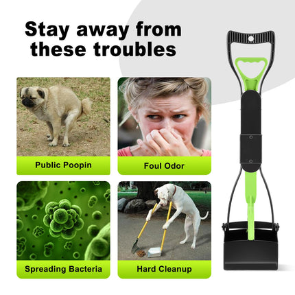 23.6" Pooper Scooper, Portable Dog Poop Pick Up Tool for Large Medium Dogs, Heavy Duty Pet Waste Cleaner for Yard, Lawns, Grass and Outdoor Green