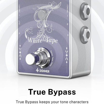 Donner White Tape Stereo Delay Pedal, Analog Delay with Echo Effect, True Bypass, 2 Independent Channels for Electric Guitar, Bass, Synth, Drum Machine