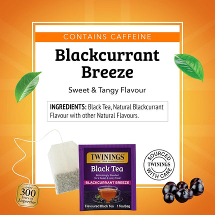 Twinings of London Premium Blackcurrant Breeze Black Tea, Strong and Distinctive Black Tea, Sweet and Tangy Black Currant Tea Taste, 20 Tea Bags