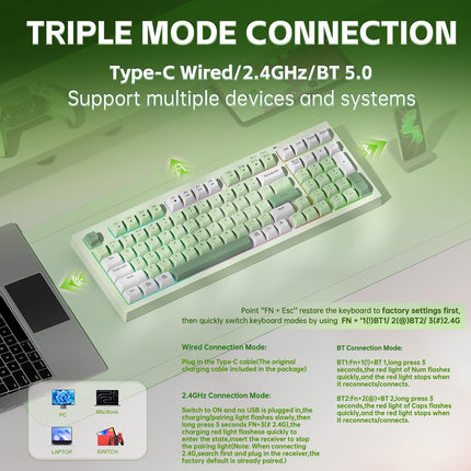 LEOBOG x Aula Gaming Keyboard, Wireless Creamy Keyboard, Bluetooth Computer Keyboards Ergonomic Typewriter Full Size with Number Pad Light Up RGB Backlit Tri-Mode BT/2.4GHz/USB-C - K99 Green
